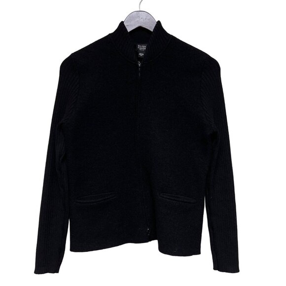 Eileen Fisher Women's Sweater Cardigan 100% Wool Black Two Way Zip Petite Small - Picture 1 of 9